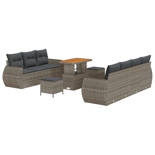Rantry Sofa Im Freien Lounge Möbel Outdoor 10-teiliges Garten-Sofa-Set mit Kissen Grau Poly Rattan Akazie von Rantry