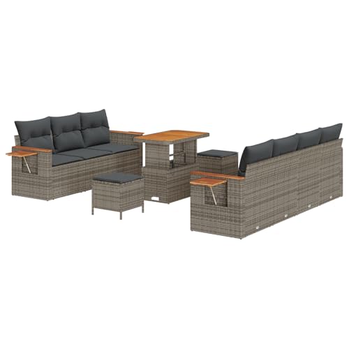 Rantry Sofa Im Freien Lounge Möbel Outdoor 10-teiliges Garten-Sofa-Set mit Kissen Grau Poly-Rattan Akazie von Rantry