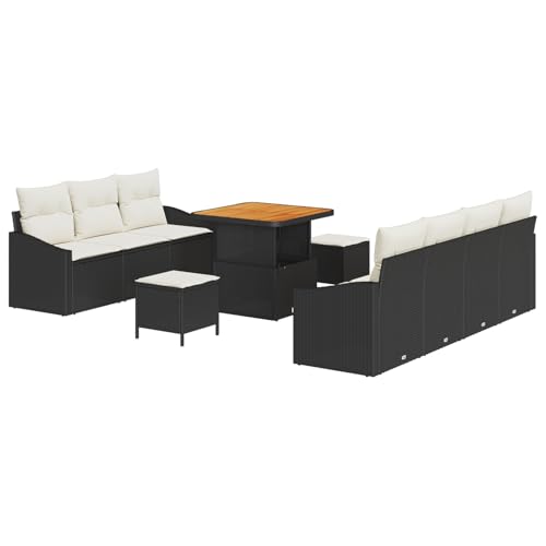 Rantry Sofa Im Freien Lounge Möbel Outdoor 10-teiliges Garten Sofa Set mit Kissen Schwarz Poly Rattan Akazie von Rantry