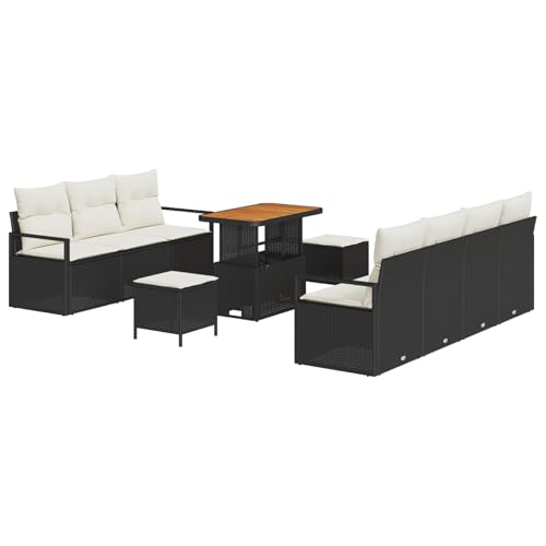 Rantry Sofa Im Freien Lounge Möbel Outdoor 10-teiliges Garten-Sofa-Set mit Kissen Schwarzes Poly-Rattan Akazie von Rantry