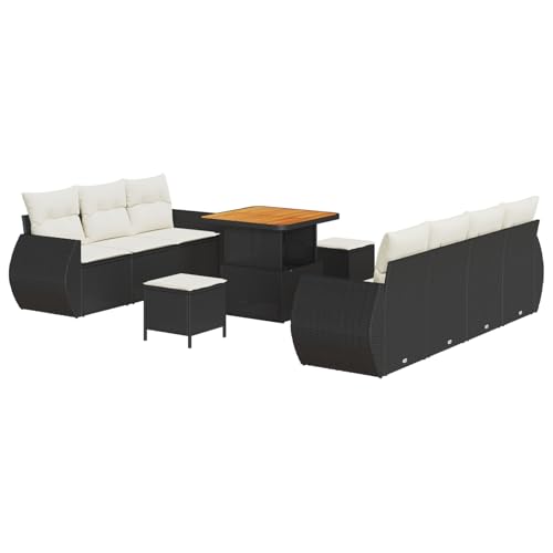 Rantry Sofa Im Freien Lounge Möbel Outdoor 10-teiliges Gartensofa-Set mit Kissen Schwarz Poly-Rattan Akazie Rantry Sofa Im Freien Lounge Möbel Outdoor 10-teiliges Gartensofa-Set mit Kissen Schwarz Poly-Rattan Akazie von Rantry