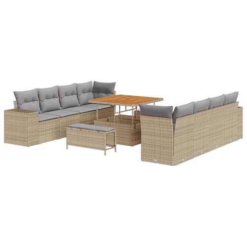Rantry Sofa Im Freien Lounge Möbel Outdoor 11-teiliges Garten Sofa Set mit Kissen Beige Poly Rattan Akazie Rantry Sofa Im Freien Lounge Möbel Outdoor 11-teiliges Garten Sofa Set mit Kissen Beige Poly Rattan Akazie von Rantry
