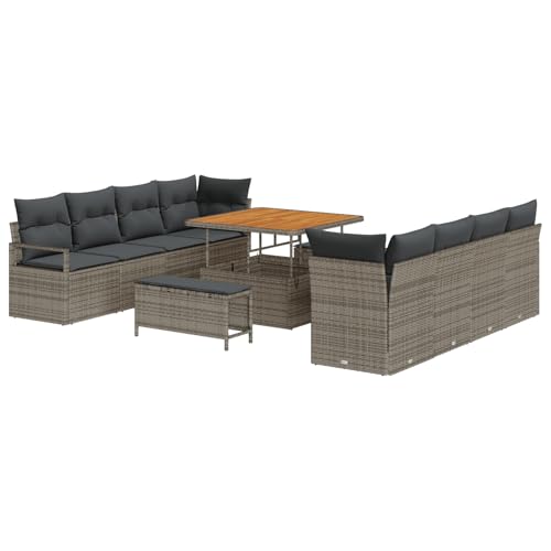 Rantry Sofa Im Freien Lounge Möbel Outdoor 11-teiliges Garten-Sofa-Set mit Kissen Grau Poly Rattan Akazie von Rantry