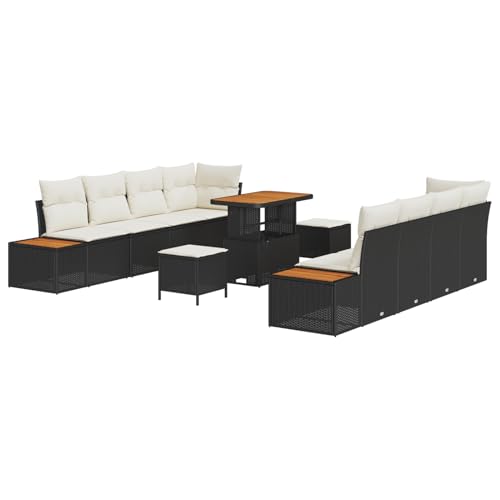 Rantry Sofa Im Freien Lounge Möbel Outdoor 11-teiliges Garten Sofa Set mit Kissen - Schwarz Poly-Rattan Akazie von Rantry