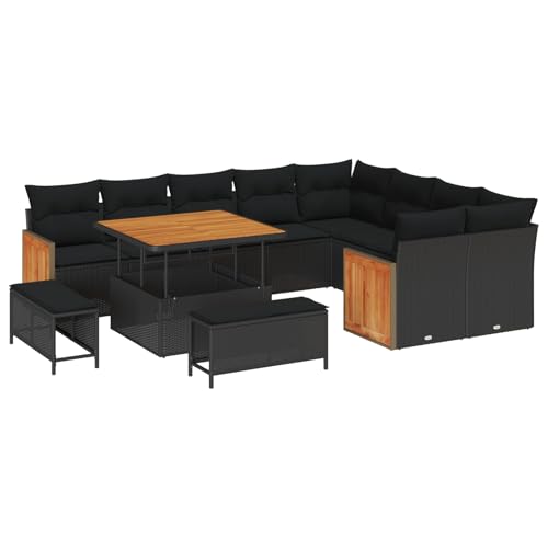 Rantry Sofa Im Freien Lounge Möbel Outdoor 12-teilige Garten-Sofa-Garnitur mit Kissen Schwarz Poly-Rattan Akazie Rantry Sofa Im Freien Lounge Möbel Outdoor 12-teilige Garten-Sofa-Garnitur mit Kissen Schwarz Poly-Rattan Akazie von Rantry