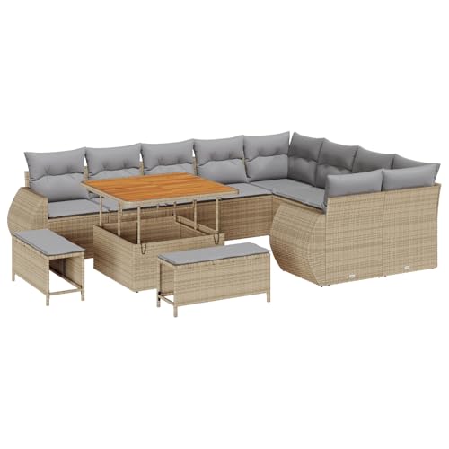 Rantry Sofa Im Freien Lounge Möbel Outdoor 12-teiliges Garten Sofa Set mit Kissen Beige Poly Rattan Akazie Rantry Sofa Im Freien Lounge Möbel Outdoor 12-teiliges Garten Sofa Set mit Kissen Beige Poly Rattan Akazie von Rantry