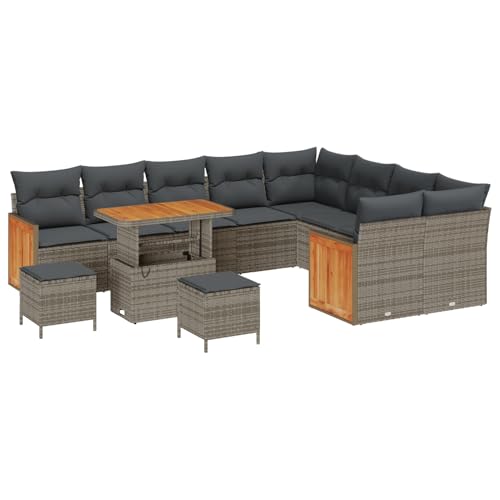 Rantry Sofa Im Freien Lounge Möbel Outdoor 12-teiliges Garten Sofa Set mit Kissen Grau Poly Rattan Akazie von Rantry