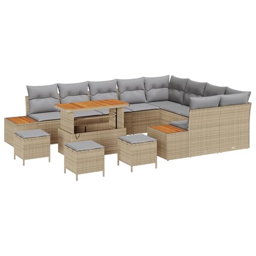Rantry Sofa Im Freien Lounge Möbel Outdoor 13-teiliges Garten-Sofa-Set mit Kissen Beige Poly Rattan von Rantry