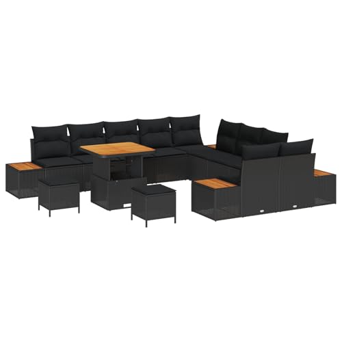 Rantry Sofa Im Freien Lounge Möbel Outdoor 13-teiliges Garten-Sofa Set mit Kissen Schwarz Poly-Rattan Akazie Rantry Sofa Im Freien Lounge Möbel Outdoor 13-teiliges Garten-Sofa Set mit Kissen Schwarz Poly-Rattan Akazie von Rantry