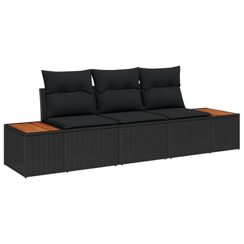 Rantry Sofa Im Freien Lounge Möbel Outdoor 3-teiliges Garten-Sofa-Set mit Kissen Schwarz Poly Rattan Akazie von Rantry