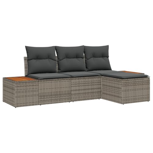 Rantry Sofa Im Freien Lounge Möbel Outdoor 4-teiliges Garten-Sofa-Set mit Kissen Grau Poly-Rattan Akazie Rantry Sofa Im Freien Lounge Möbel Outdoor 4-teiliges Garten-Sofa-Set mit Kissen Grau Poly-Rattan Akazie von Rantry