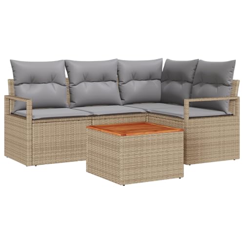 Rantry Sofa Im Freien Lounge Möbel Outdoor 5-teiliger Garten Sofa Set mit Kissen Beige Poly Rattan Akazie Rantry Sofa Im Freien Lounge Möbel Outdoor 5-teiliger Garten Sofa Set mit Kissen Beige Poly Rattan Akazie von Rantry
