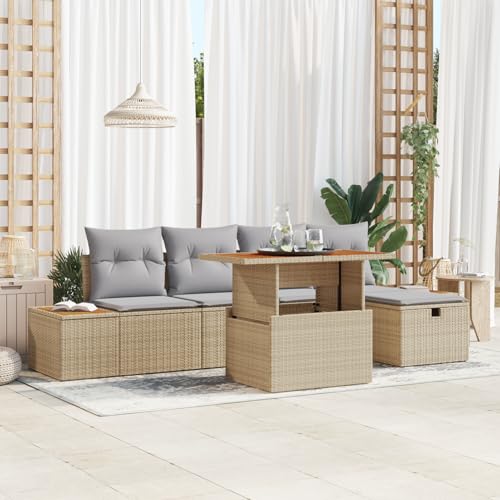 Rantry Sofa Im Freien Lounge Möbel Outdoor 6-teiliges Garten Sofa Set mit Kissen Beige Poly Rattan Akazie Rantry Sofa Im Freien Lounge Möbel Outdoor 6-teiliges Garten Sofa Set mit Kissen Beige Poly Rattan Akazie von Rantry