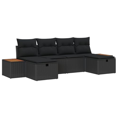 Rantry Sofa Im Freien Lounge Möbel Outdoor 6-teiliges Garten Sofa Set mit Kissen Schwarz Poly Rattan von Rantry