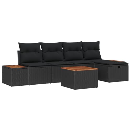 Rantry Sofa Im Freien Lounge Möbel Outdoor 6-teiliges Garten Sofa Set mit Kissen Schwarz Poly Rattan Rantry Sofa Im Freien Lounge Möbel Outdoor 6-teiliges Garten Sofa Set mit Kissen Schwarz Poly Rattan von Rantry