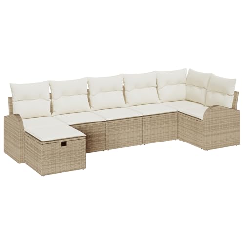 Rantry Sofa Im Freien Lounge Möbel Outdoor 7-teiliges Garten Sofa Set mit Kissen Beiges Poly Rattan Rantry Sofa Im Freien Lounge Möbel Outdoor 7-teiliges Garten Sofa Set mit Kissen Beiges Poly Rattan von Rantry