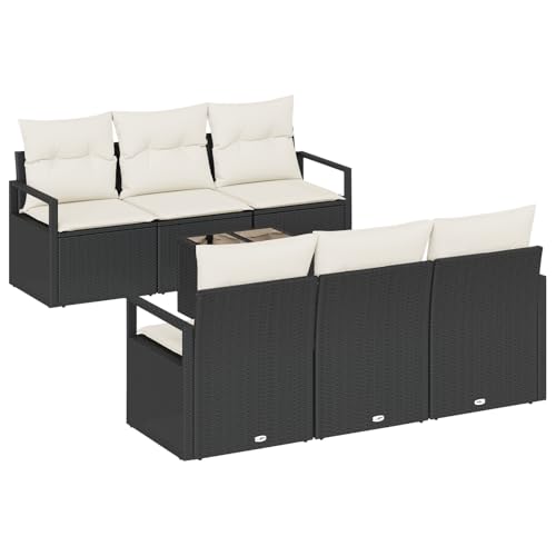 Rantry Sofa Im Freien Lounge Möbel Outdoor 7-teiliges Garten-Sofa-Set mit Kissen Schwarz Poly-Rattan Rantry Sofa Im Freien Lounge Möbel Outdoor 7-teiliges Garten-Sofa-Set mit Kissen Schwarz Poly-Rattan von Rantry