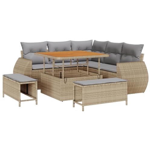 Rantry Sofa Im Freien Lounge Möbel Outdoor 8-teiliges Garten-Sofa-Set mit Kissen Beige Poly Rattan Akazie von Rantry