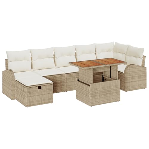 Rantry Sofa Im Freien Lounge Möbel Outdoor 8-teiliges Garten Sofa Set mit Kissen Beige Poly Rattan von Rantry