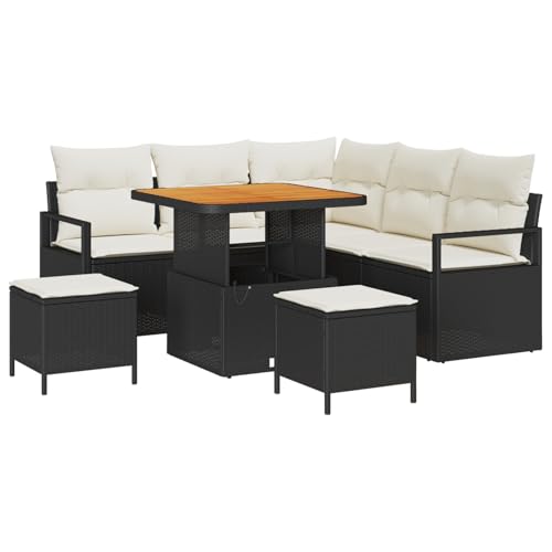 Rantry Sofa Im Freien Lounge Möbel Outdoor 8-teiliges Garten-Sofa-Set mit Kissen - Schwarz Poly-Rattan Akazie von Rantry