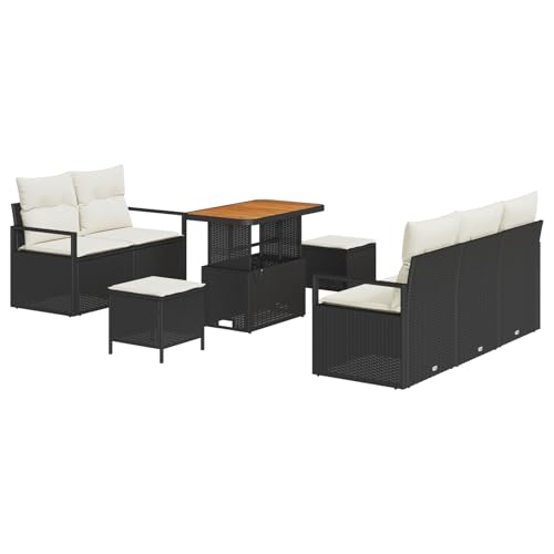 Rantry Sofa Im Freien Lounge Möbel Outdoor 8-teiliges Garten Sofa Set mit Kissen Schwarz Poly-Rattan Akazie von Rantry