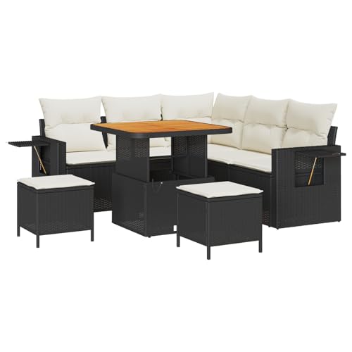 Rantry Sofa Im Freien Lounge Möbel Outdoor 8-teiliges Garten Sofa Set mit Kissen Schwarz Poly Rattan Akazie von Rantry