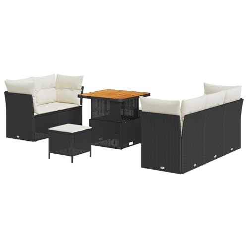 Rantry Sofa Im Freien Lounge Möbel Outdoor 8-teiliges Garten Sofa Set mit Kissen Schwarzes Poly Rattan Akazie von Rantry
