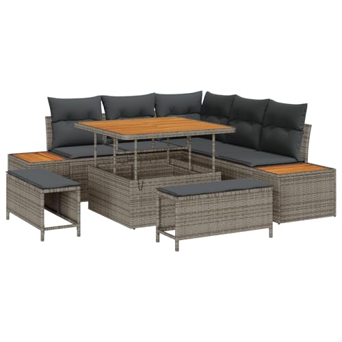 Rantry Sofa Im Freien Lounge Möbel Outdoor 8-teiliges Garten Sofaset mit Kissen Grau Poly-Rattan Akazie von Rantry