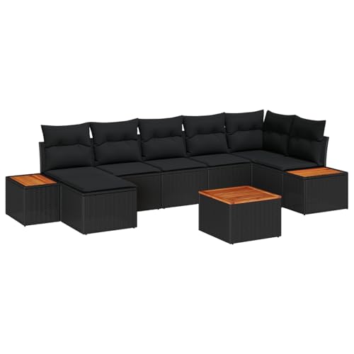 Rantry Sofa Im Freien Lounge Möbel Outdoor 8-teiliges Garten-Sofaset mit Kissen Schwarzes Poly-Rattan Akazie von Rantry
