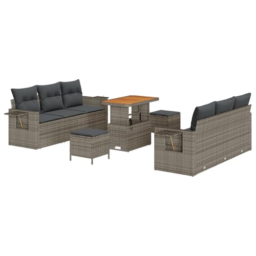 Rantry Sofa Im Freien Lounge Möbel Outdoor 9-teiliges Garten Sofa Set mit Kissen Grau Poly Rattan Akazie von Rantry