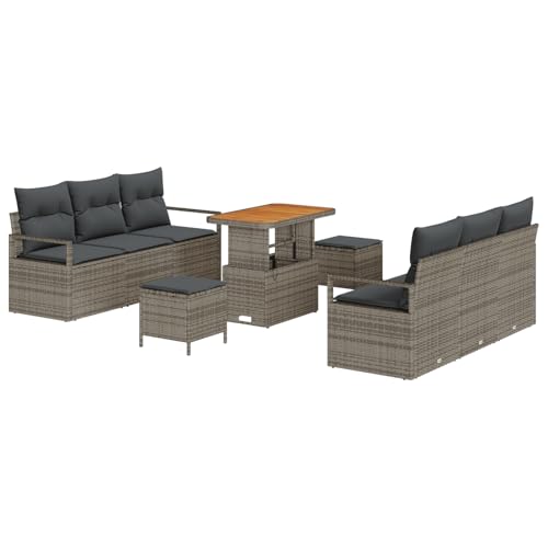 Rantry Sofa Im Freien Lounge Möbel Outdoor 9-teiliges Garten-Sofa-Set mit Kissen Grau Poly Rattan Akazie von Rantry