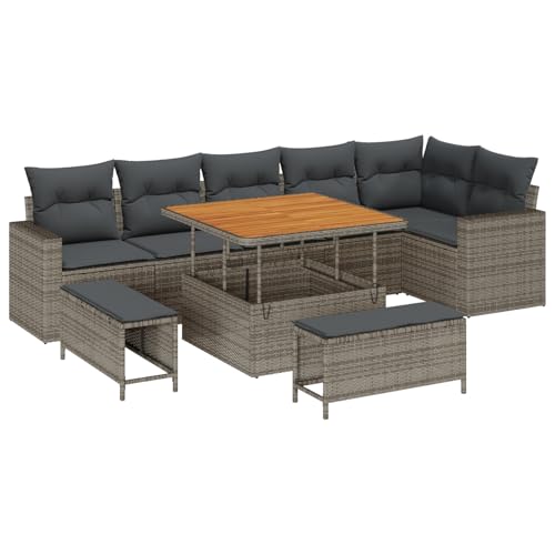 Rantry Sofa Im Freien Lounge Möbel Outdoor 9-teiliges Garten Sofa Set mit Kissen Grau Poly Rattan Akazie Rantry Sofa Im Freien Lounge Möbel Outdoor 9-teiliges Garten Sofa Set mit Kissen Grau Poly Rattan Akazie von Rantry
