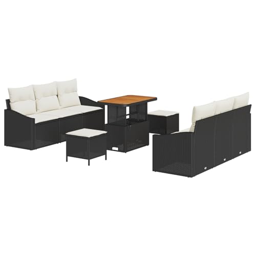 Rantry Sofa Im Freien Lounge Möbel Outdoor 9-teiliges Garten-Sofa-Set mit Kissen Schwarz Poly Rattan Akazie Rantry Sofa Im Freien Lounge Möbel Outdoor 9-teiliges Garten-Sofa-Set mit Kissen Schwarz Poly Rattan Akazie von Rantry