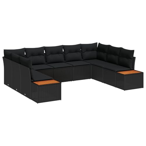 Rantry Sofa Im Freien Lounge Möbel Outdoor 9-teiliges Garten-Sofa-Set mit Kissen Schwarz Poly-Rattan Akazie Rantry Sofa Im Freien Lounge Möbel Outdoor 9-teiliges Garten-Sofa-Set mit Kissen Schwarz Poly-Rattan Akazie von Rantry