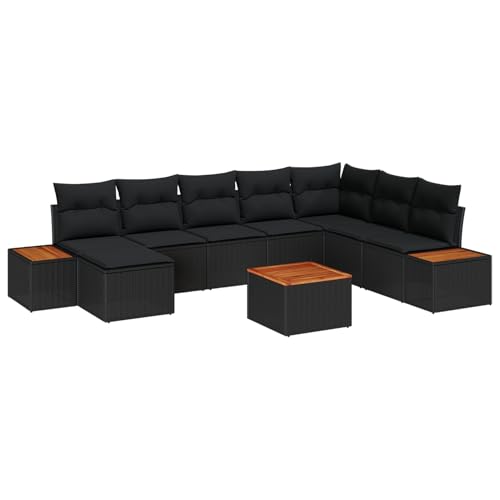 Rantry Sofa Im Freien Lounge Möbel Outdoor 9-teiliges Garten-Sofa-Set mit Kissen Schwarz Poly Rattan Akazie Rantry Sofa Im Freien Lounge Möbel Outdoor 9-teiliges Garten-Sofa-Set mit Kissen Schwarz Poly Rattan Akazie von Rantry