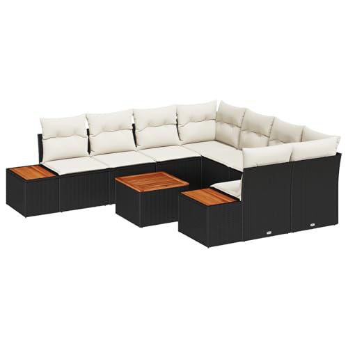 Rantry Sofa Im Freien Lounge Möbel Outdoor 9-teiliges Garten Sofa Set mit Kissen Schwarz Poly Rattan Akazie von Rantry