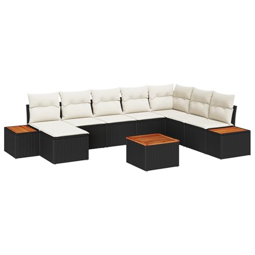 Rantry Sofa Im Freien Lounge Möbel Outdoor 9-teiliges Garten Sofa Set mit Kissen Schwarz Poly Rattan Akazie Rantry Sofa Im Freien Lounge Möbel Outdoor 9-teiliges Garten Sofa Set mit Kissen Schwarz Poly Rattan Akazie von Rantry