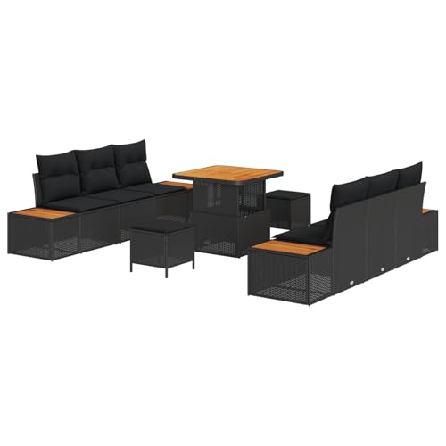 Rantry Sofa Im Freien Lounge Möbel Outdoor 9-teiliges Garten Sofa Set mit Kissen - Schwarzes Poly Rattan und Akazie Rantry Sofa Im Freien Lounge Möbel Outdoor 9-teiliges Garten Sofa Set mit Kissen - Schwarzes Poly Rattan und Akazie von Rantry