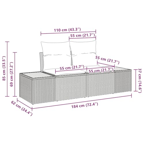 Rantry Sofa Im Freien Lounge Möbel Outdoor Gartensofa 2-Sitzer mit Kissen Schwarz Poly Rattan von Rantry