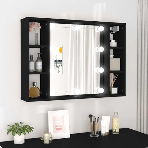 Rantry Spiegelschrank mit LED Schwarz 76x15x55 cm Badezimmerspiegelschrank Model808856 von Rantry