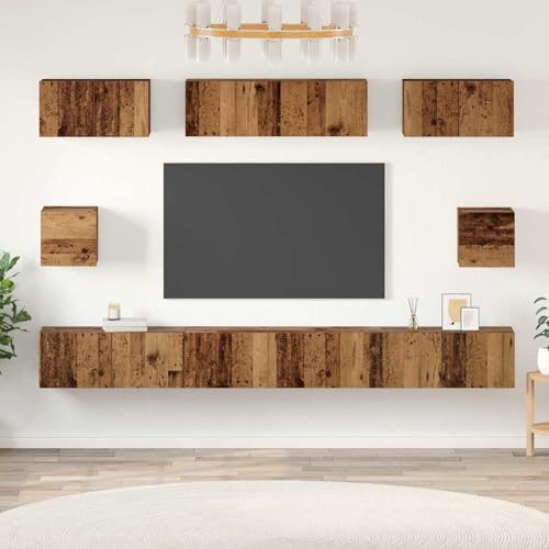 Rantry TV-Schrank Set mit Regal 8 pcs Altholz Mittel 30,5 x 30 x 30 cm Fernsehschrank Model3393294 von Rantry