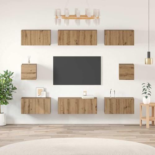 Rantry TV-Schrank Set mit Regal Wandmontiert Sonstiges mit Speicher 8 pcs Eiche handwerklich Fernsehschrank Model3393167 von Rantry