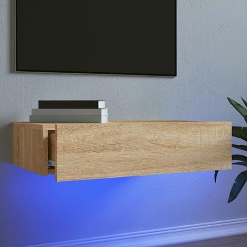 Rantry TV-Schrank mit LED-Leuchten Sonoma-Eiche 60x35x15,5 cm Fernsehtisch Model842890 von Rantry