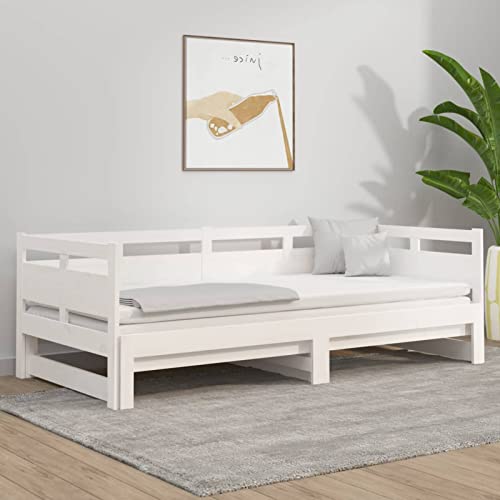 Rantry Tagesbett Ausziehbar Ausziehbett Holzbett Bettsofa Schlafsofa Tagesbett Sofabett Bettcouch Sofa Couch Ausziehbares Bett Weiß Massivholz Kiefer 2X(90x200) cm von Rantry