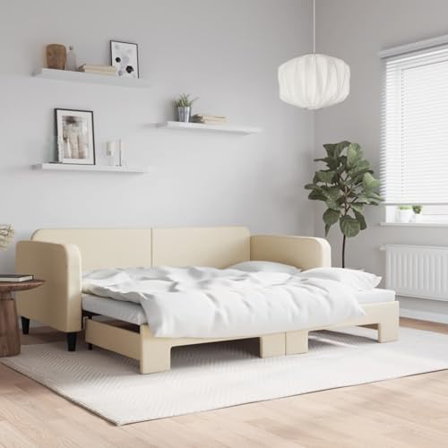 Rantry Tagesbett Ausziehbar Creme 90x200 cm Stoff Schlafcouch Model3196820 von Rantry