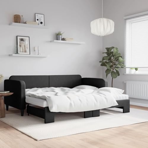 Rantry Tagesbett Ausziehbar mit Matratzen Schwarz 90x200 cm Stoff Schlafcouch Model3196836 von Rantry