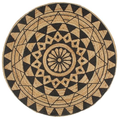Rantry Teppich Handgefertigt Jute Schwarzer Druck 90 cm Carpet Model133698 von Rantry