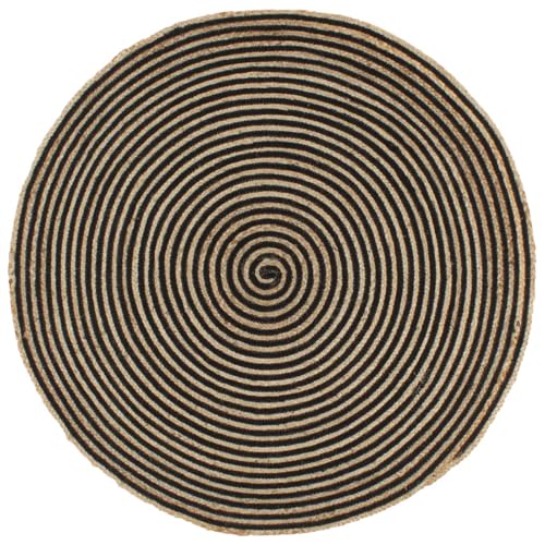 Rantry Teppich Handgefertigt Jute mit Spiralen-Design Schwarz 90 cm Carpet Model133719 von Rantry