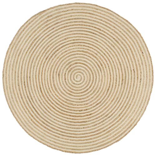 Rantry Teppich Handgefertigt Jute mit Spiralen-Design Weiß 90 cm Carpet Model133716 von Rantry