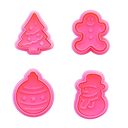 4 PCS Weihnachten Stil Keksausstecher Keksform Zuckerguss Ausstechform Kunststoff Push-Typ Haushalt Keks Backformen Kunststoff Cookie Stempel von Ranuw